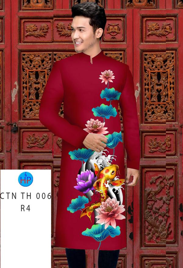 Vải Áo Dài Nam Hoa Sen Và Cá Chép AD CTNTH006 4